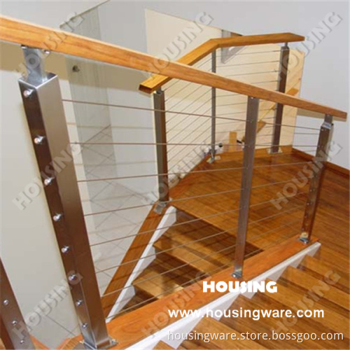 Stair Wire Balustrade with Wooden Handrail
